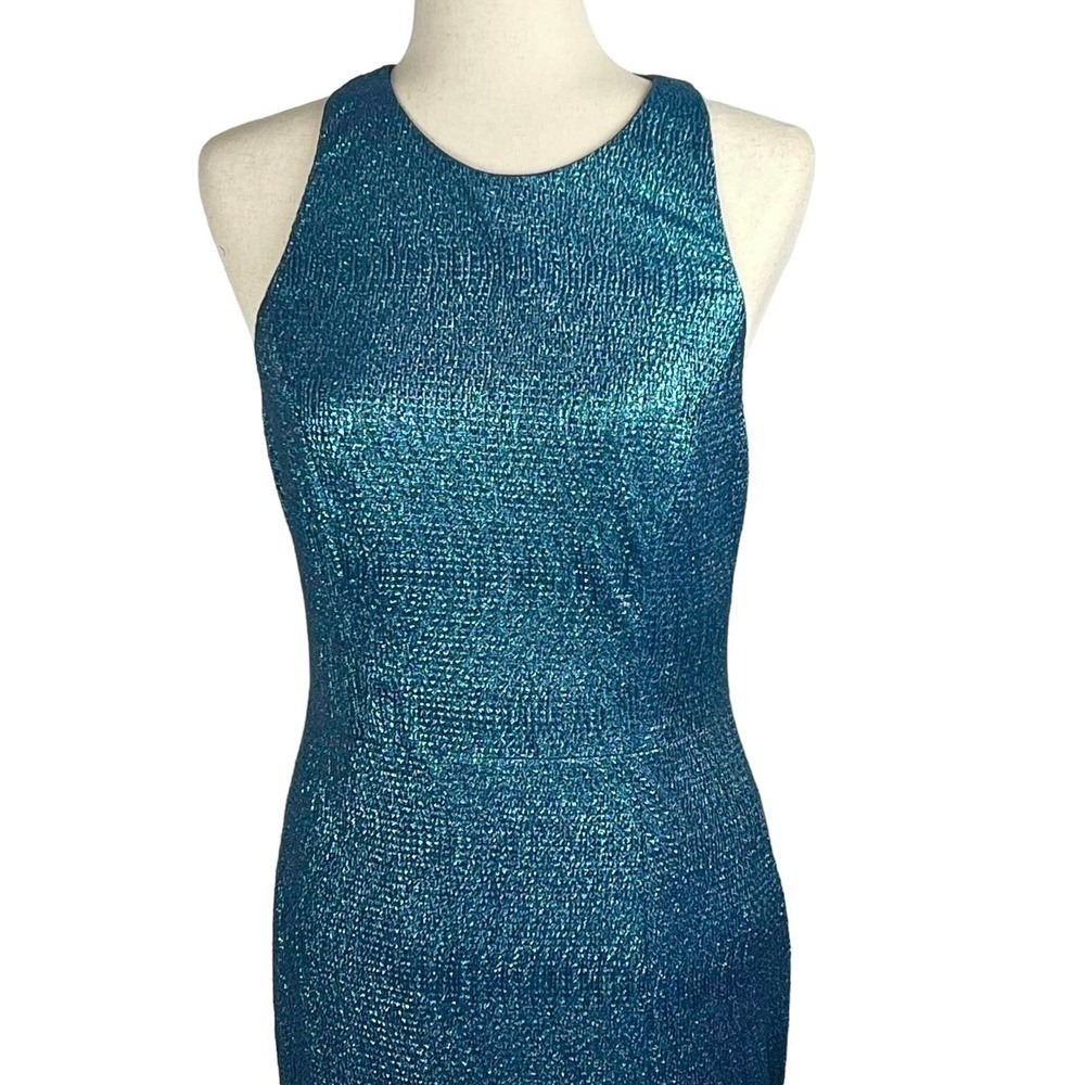 Dessy Collection 3063 Midnight Blue Metallic Column Gown High Slit 10R - Picture 6 of 16